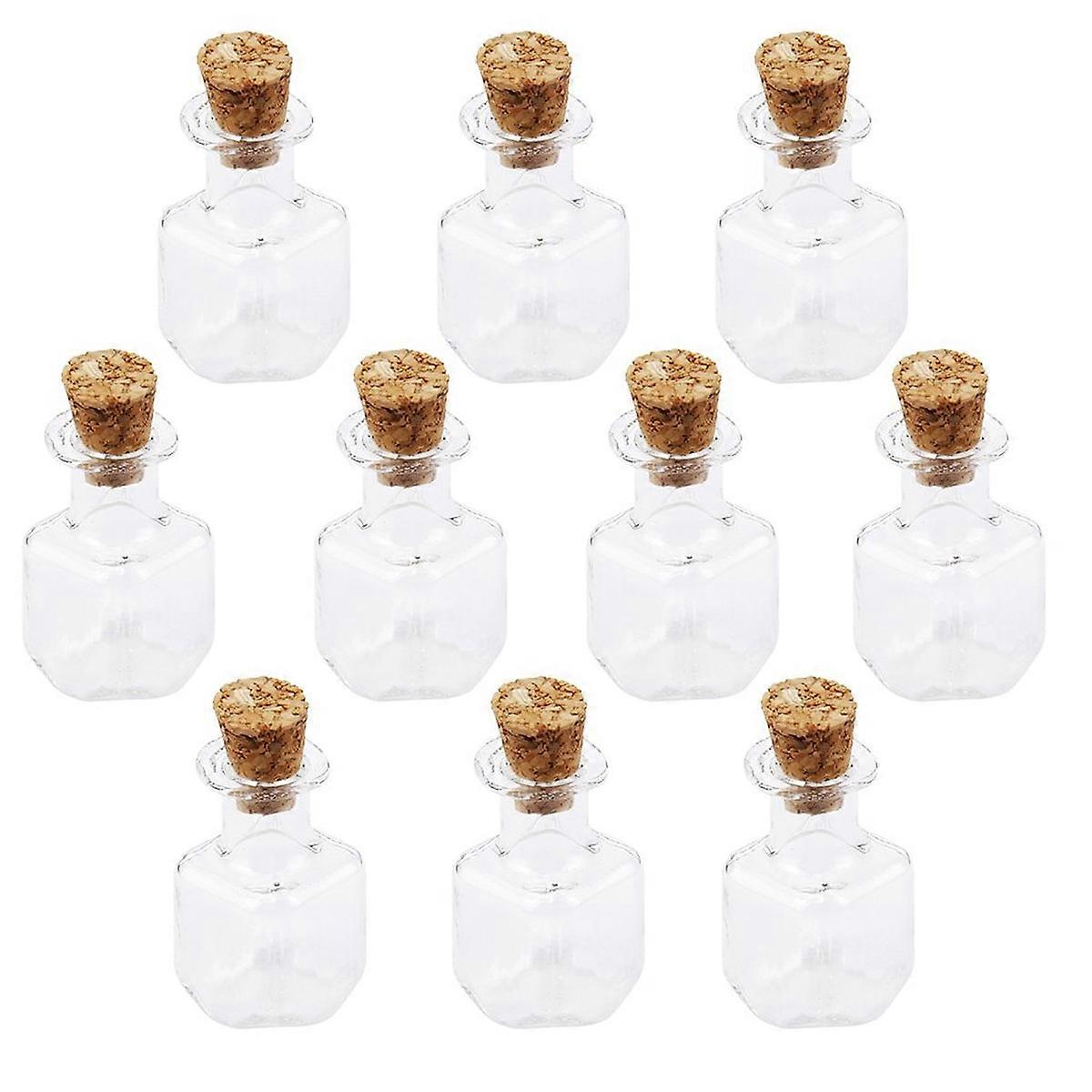 10pcs Cubic Shape Mini Glass Bottles Jars with Cork Wish Note Craft Bottle (Clear)