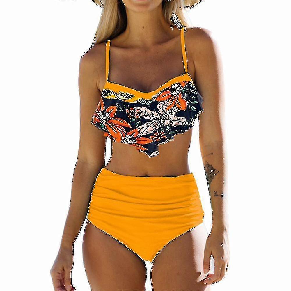 Kvinnor Blommig Bikini Set Baddräkt Hög midja Snörning Badkläder ZD W