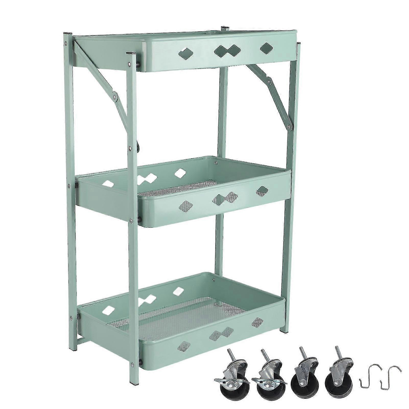Multi-Layer Green Folding Kitchen Storage Cart Trolley Rack