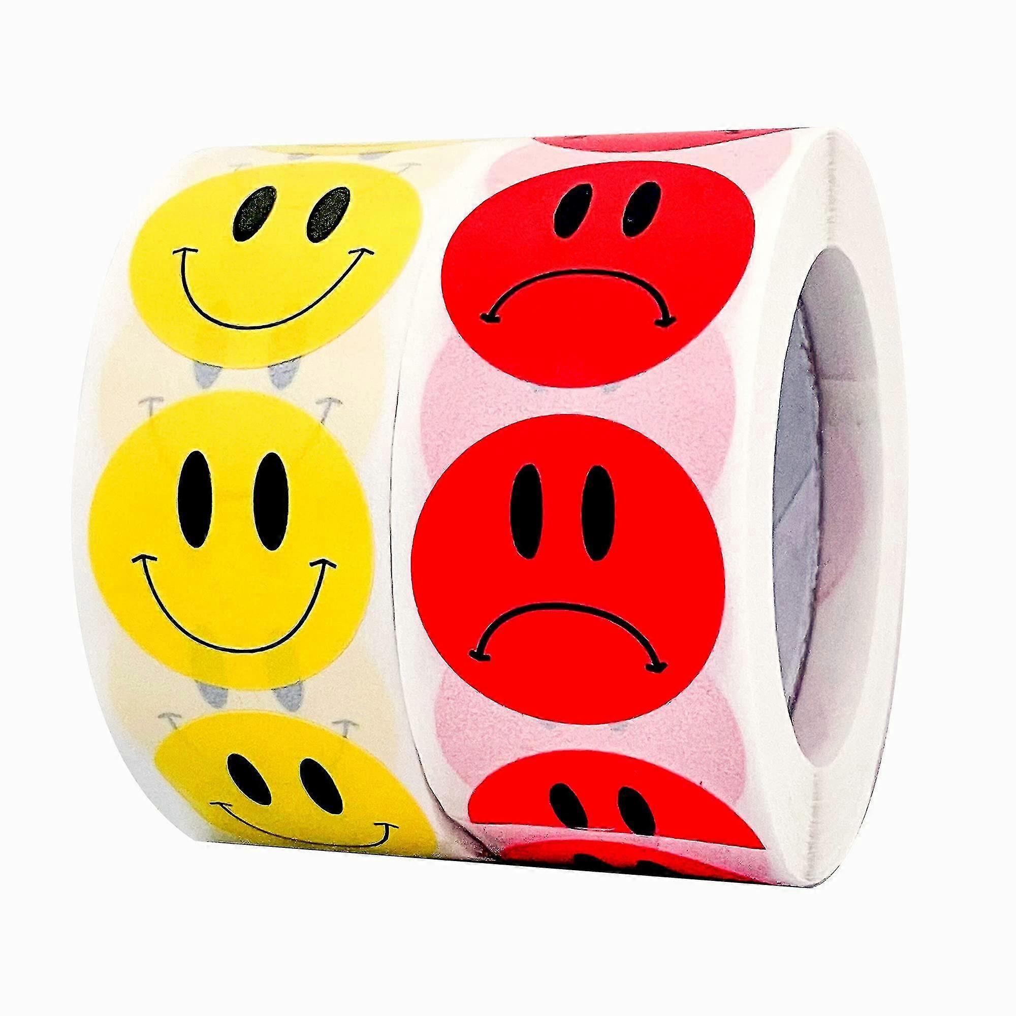 2 Roll 1000pcs Happy Smiley Face And Sad Frowning Incentive Round Stickers For Rewards, School, Home Etc