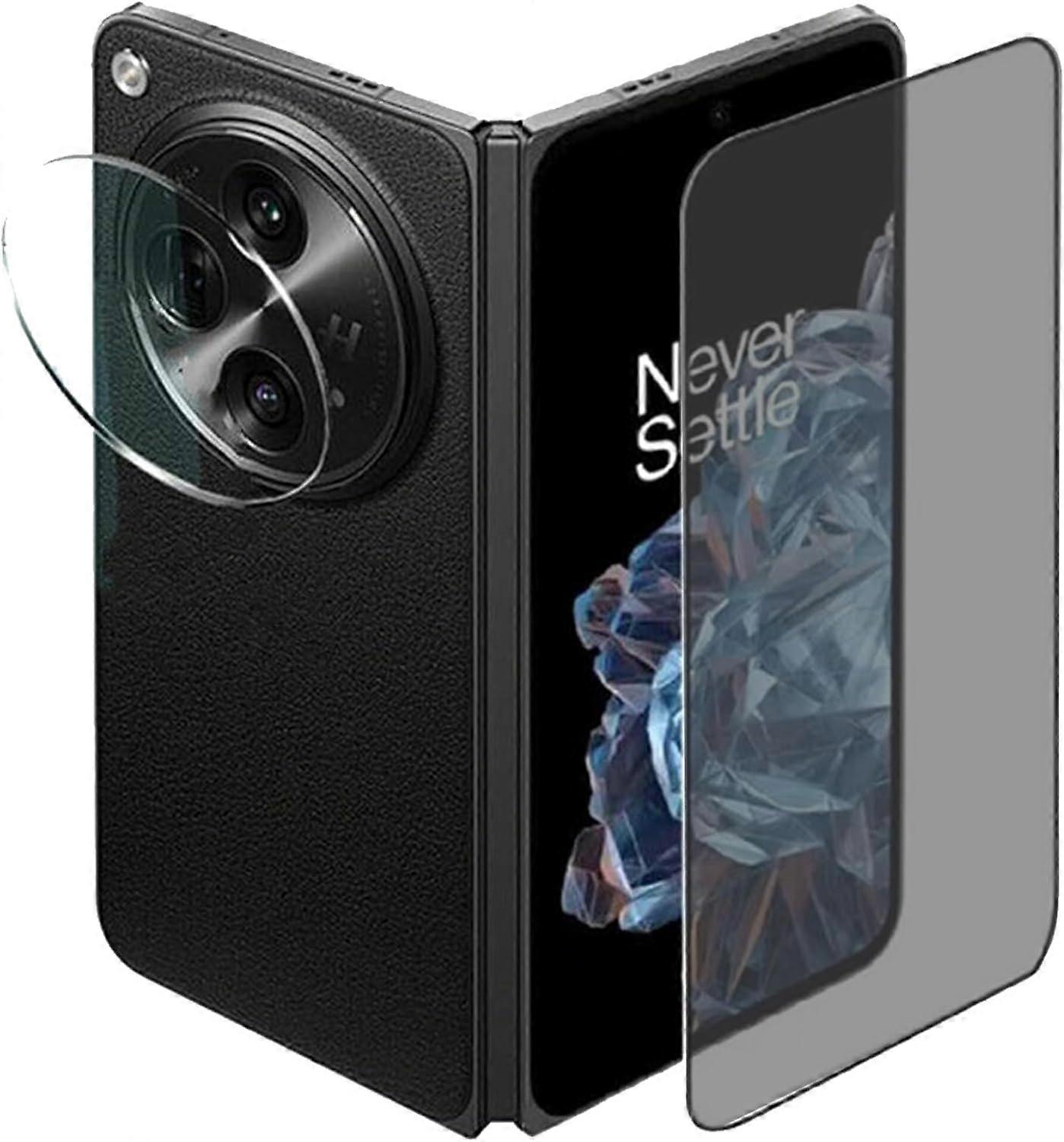 Privacy Screen Protector Set for Oneplus Open, 9H Tempered Glass Anti Peep Front Screen & HD Camera Lens Protector, Anti-Scratch Film