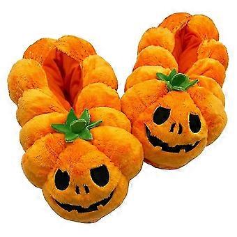Fuzzy Pumpkin Slippers Non-slip Winter Plush House Slippers Cute Winter Warm Halloween Slides Soft Bedroom Shoes-ZZY