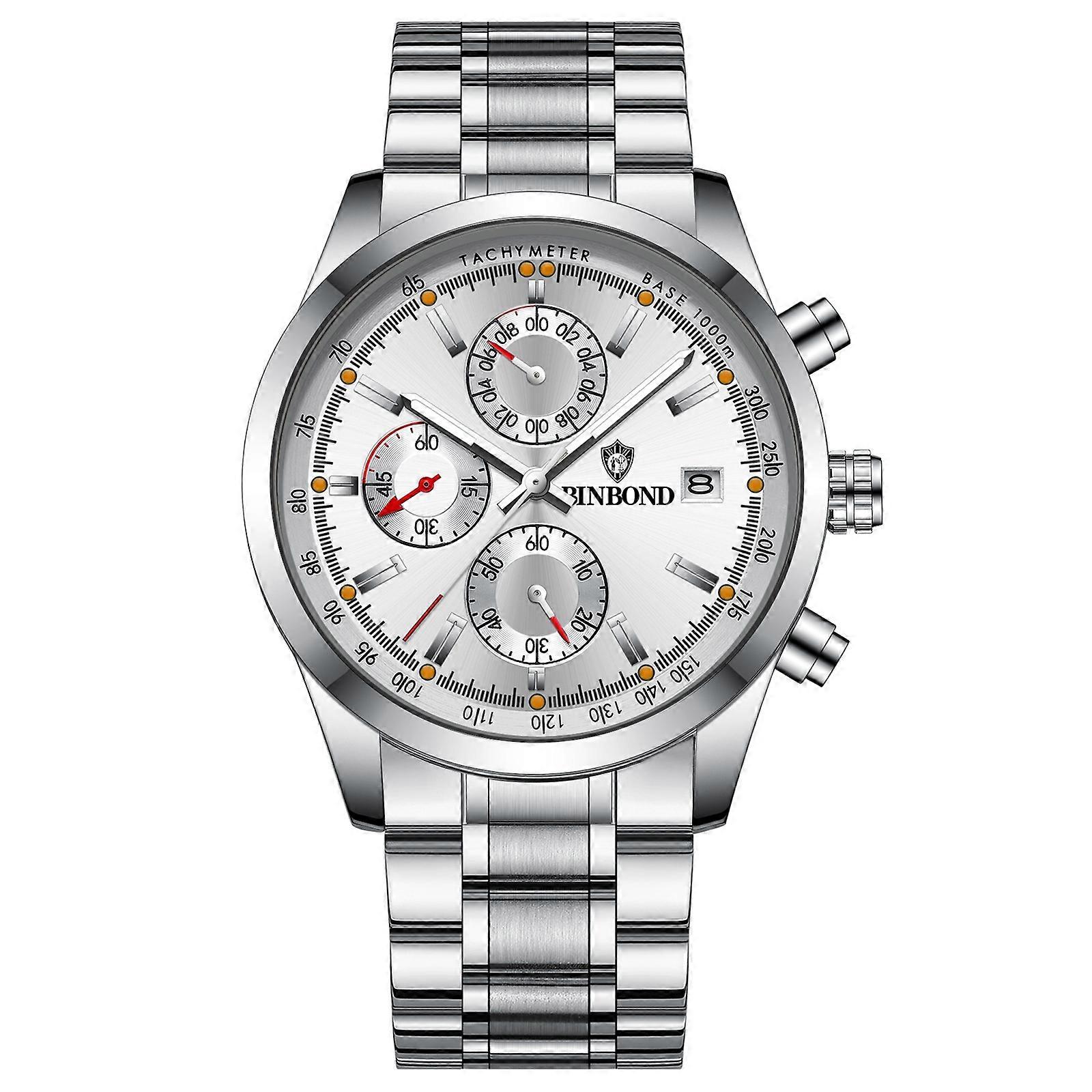 BINBOND B6022 Quartz Watch White Steel-White