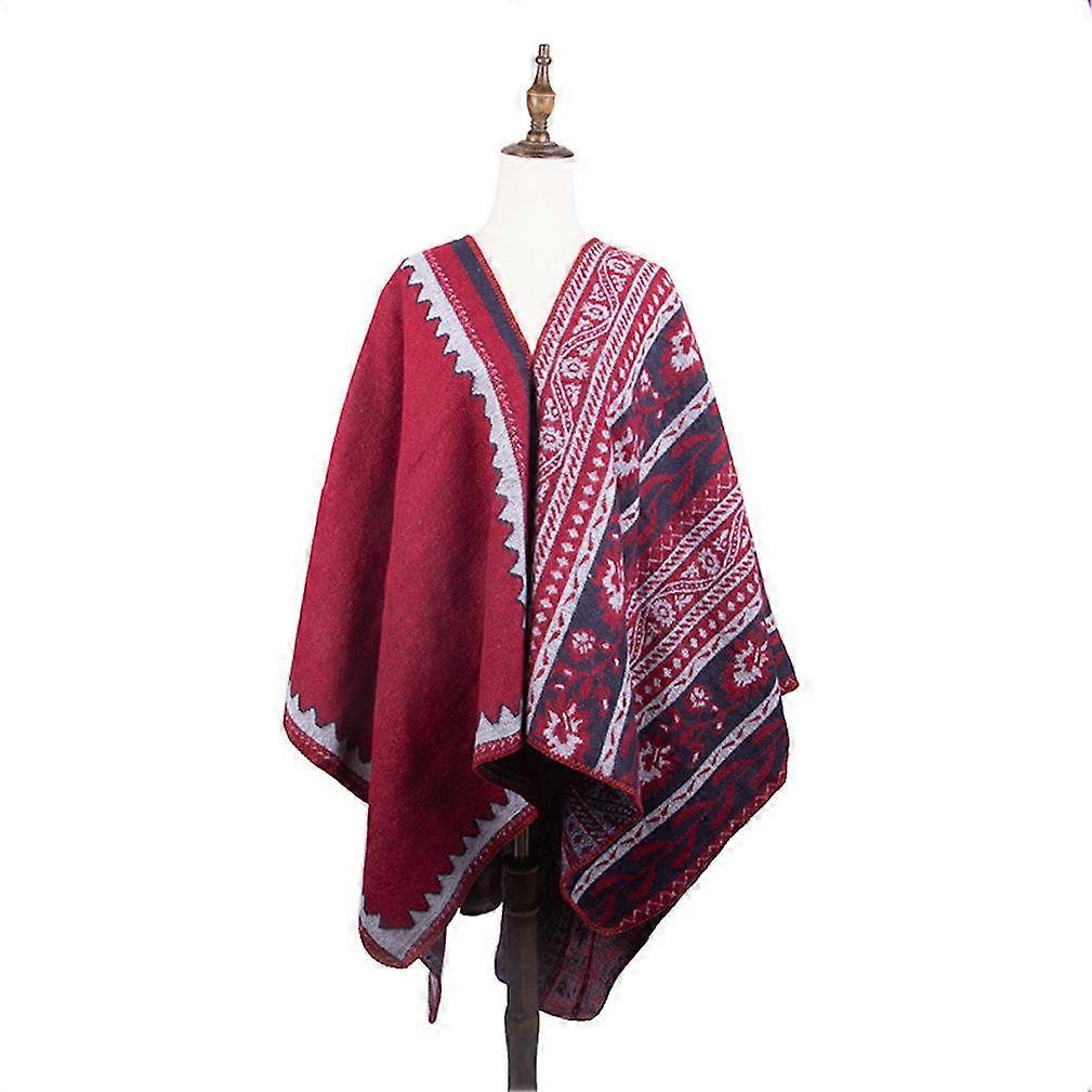 Warm Shawl Scarf Open Front Poncho Winter Cardigant Ethnic Style for Lady