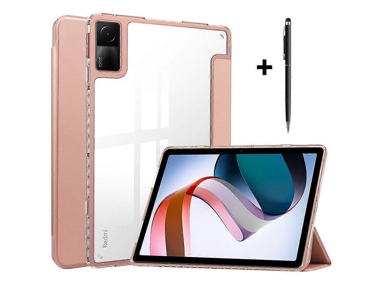 Protective Case for Xiaomi Redmi Pad 10.61 inch 2022 with S Pen Holder, Transparent Hard Shell Back Trifold Smart Stand Cover with universal stylus Pe