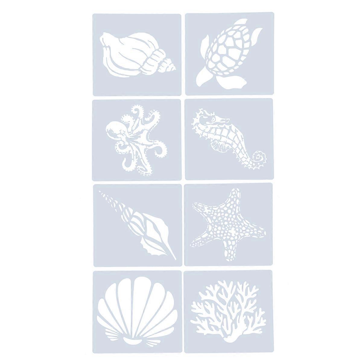 8pcs Painting Stencils Set Sea Animal Pattern Drawing Template DIY Hollow out Stencil