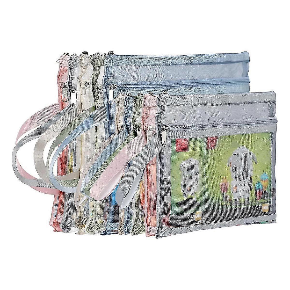 10 Pack Colored Double-layer Mesh Zipper Pouch Bags, Building Block Sets Toy Storage & Organization 5pcs A4+5pcs A5