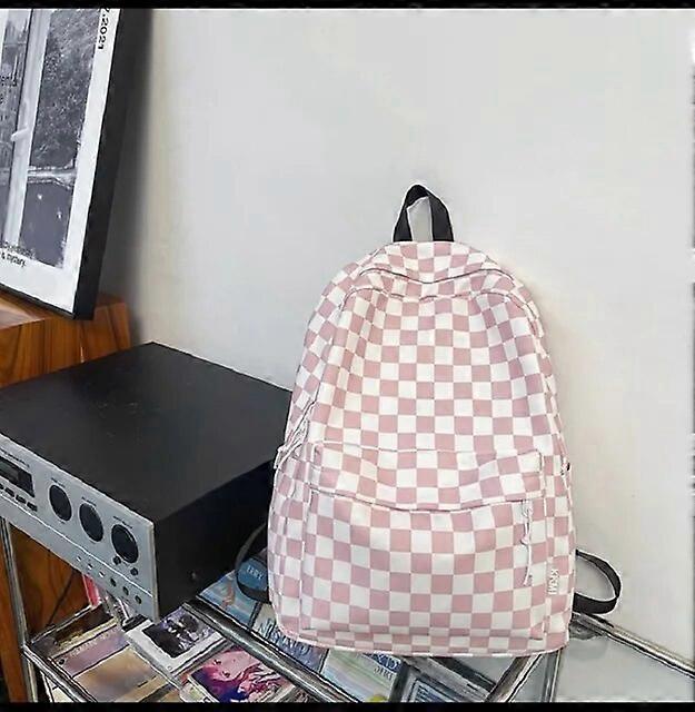 Zaino a scacchiera da donna Nuovo semplice zaino da viaggio a quadri bianco nero bianco zaini da viaggio di grande capacità rosa senza giocattolo 4...