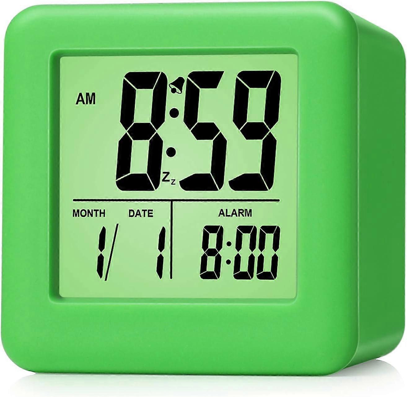 Easy Setting Travel Alarm Clock with Snooze,Soft Night Light,Cute Silicone Cover,Digital Alarm Clock Large Display Time & Month & Date & Alarm, Batter