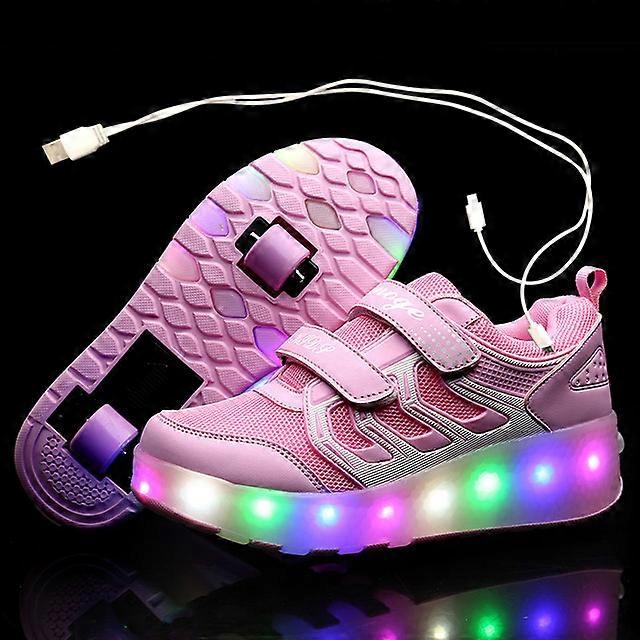 Zwei Räder Leuchtende Turnschuhe Schlittschuhe Freizeitsportschuhe Kinder Zweirad Aufladung LED-Blinklichter automatische unsichtbare Rollschuhe