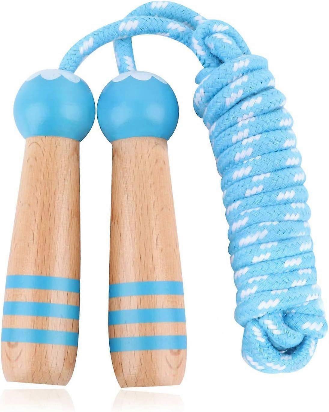 Blue-Kids Jump Rope with Wooden Handle Decorated Cartoon Pattern Adjustable Rope for Boys and Girls for Sports 2.6m Christmas Birthday Party Gift