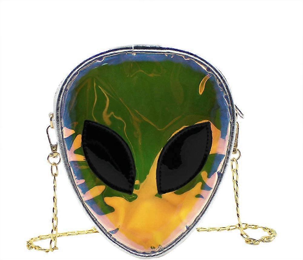 Bolsa de ombro com glitter de holograma com padrão alienígena com alça de corrente para crianças adolescentes meninas mulheres