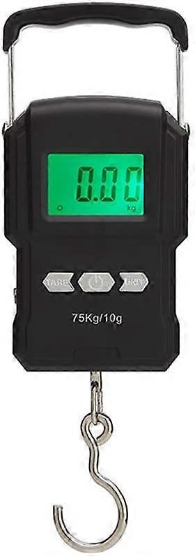 75Kg/10g Electronic Weighing Scale LCD Digital Display Hanging Hook Scale with Measuring Tape for Fishing Travel (75KG)