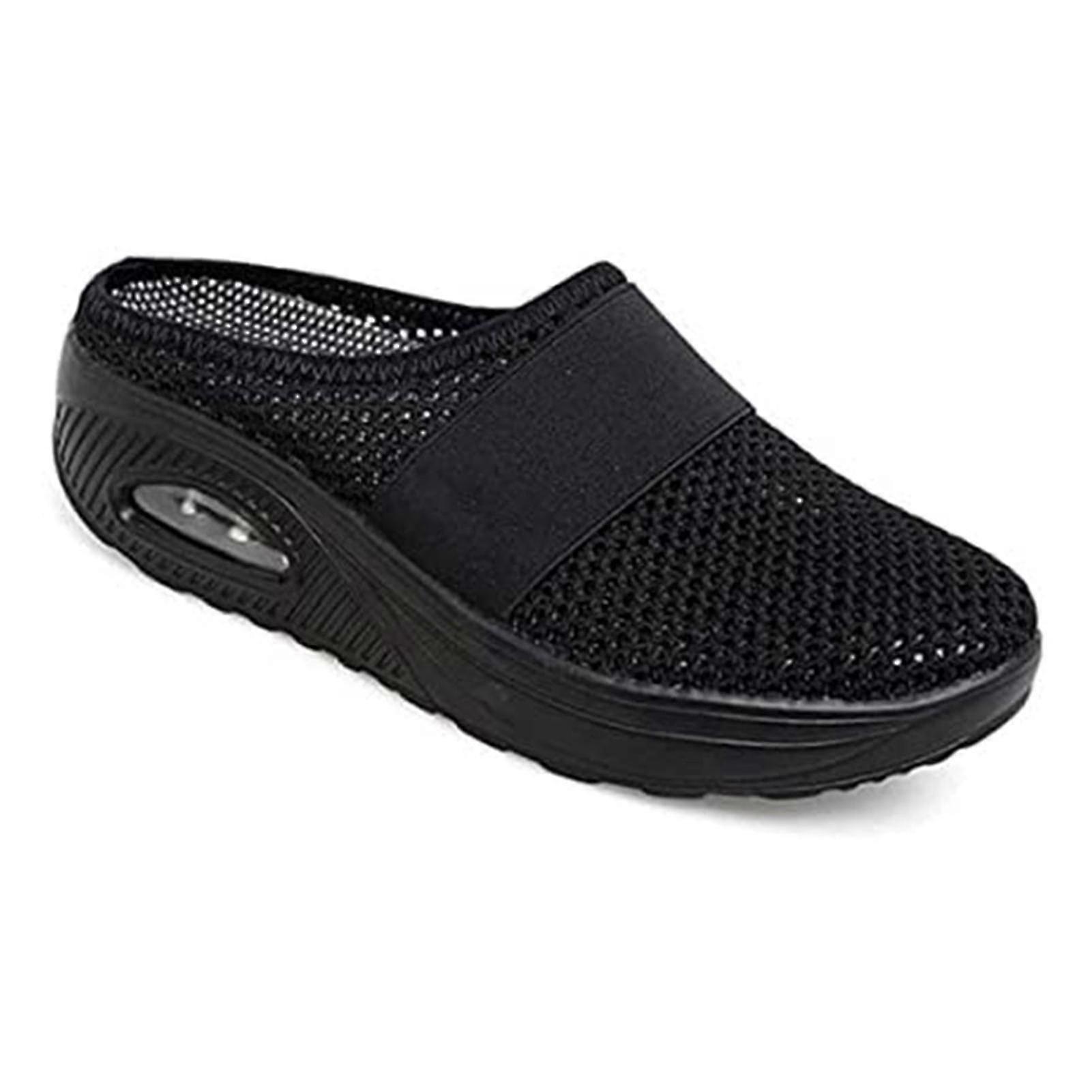 Women's Slip-on Walking Shoes With Air Cushion Shock-proof Mesh Upper Platform Tw
