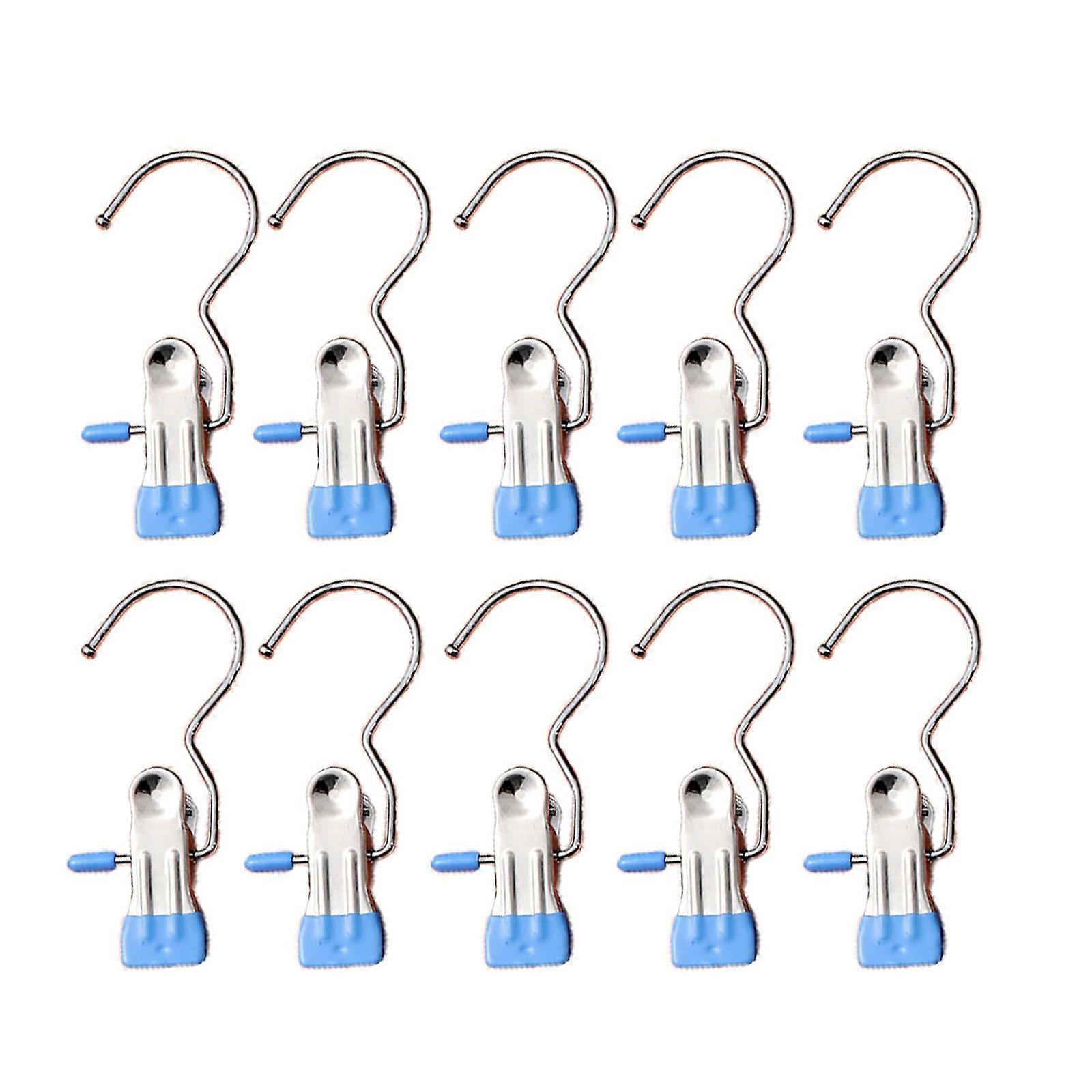 10pcs Anti-Rust Clip Space-Saving Clothespin Hat Pants Storage Hanging Travel Hook, Laundry Hanging Hooks with Clips