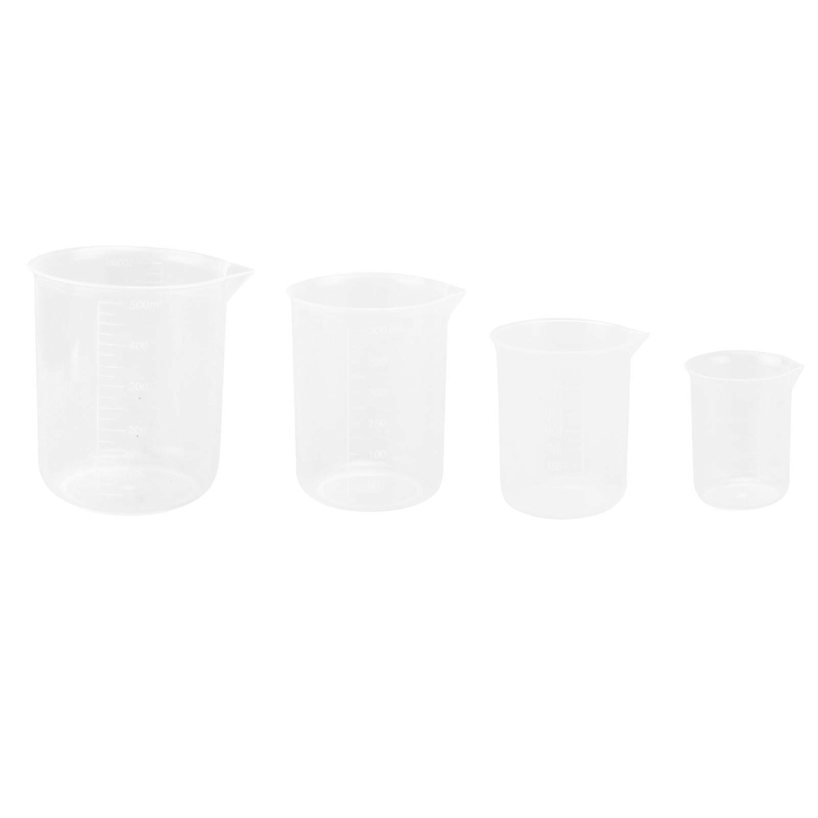 4db 50ml / 150ml / 250ml / 500ml műanyag beosztású főzőpohár (átlátszó)