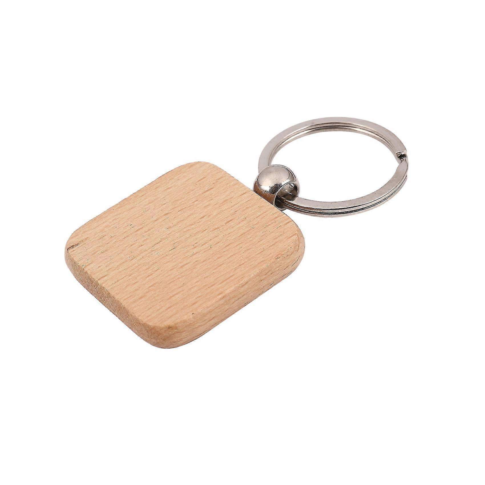 60pcs Blank Square Wooden Keychain Diy Key Tag Cadeau