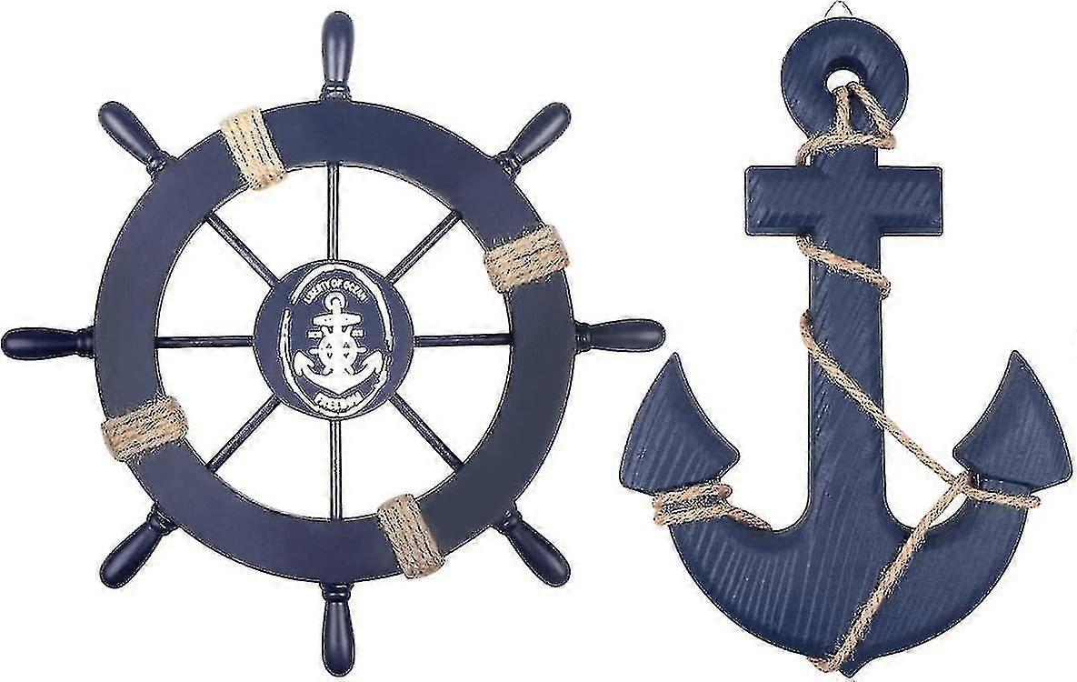 2 حزمة 28cm عجلة قارب خشبية و 33cm مرساة خشبية مع حبل قارب التوجيه البحري الدفة الجدار ديكور الباب شنقا زخرفة