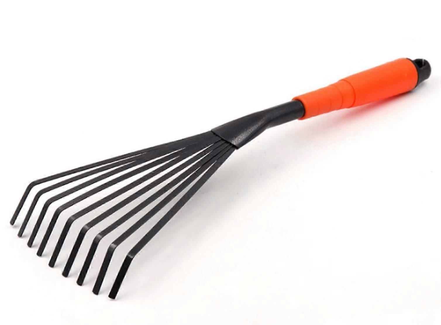 Mini Garden Rake 16" 9 Root Steel with Ergonomic Comfortable Rust Resistant Handle - Professional