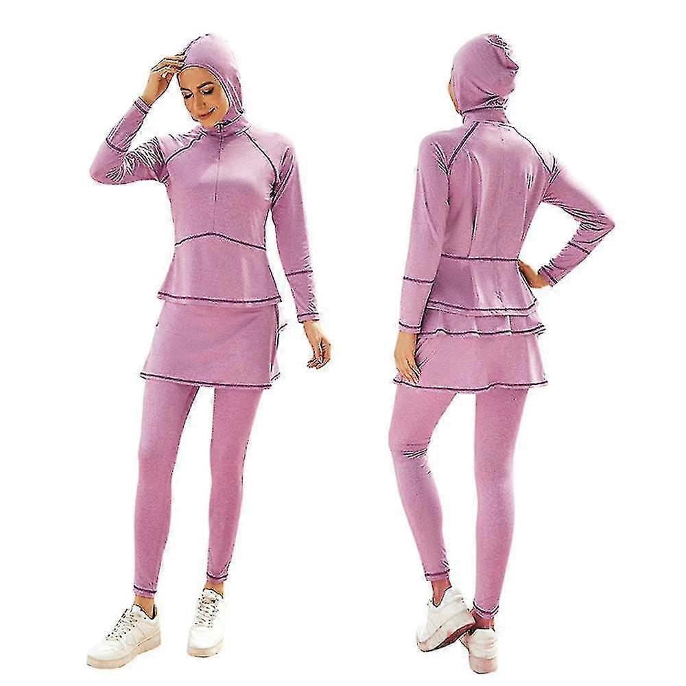 Muslimische Bademode Frauen Langarmkleid + Hose + Mütze 3pcs Set Badeanzug