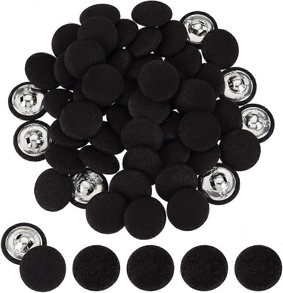 DIY 50pcs Fabric Cloth Covered Buttons 19mm Black Sewing Button Soft Cloth Shank Button Rounnd Craft Button for Blazer Vests Jacket Jeans Dress Blouse