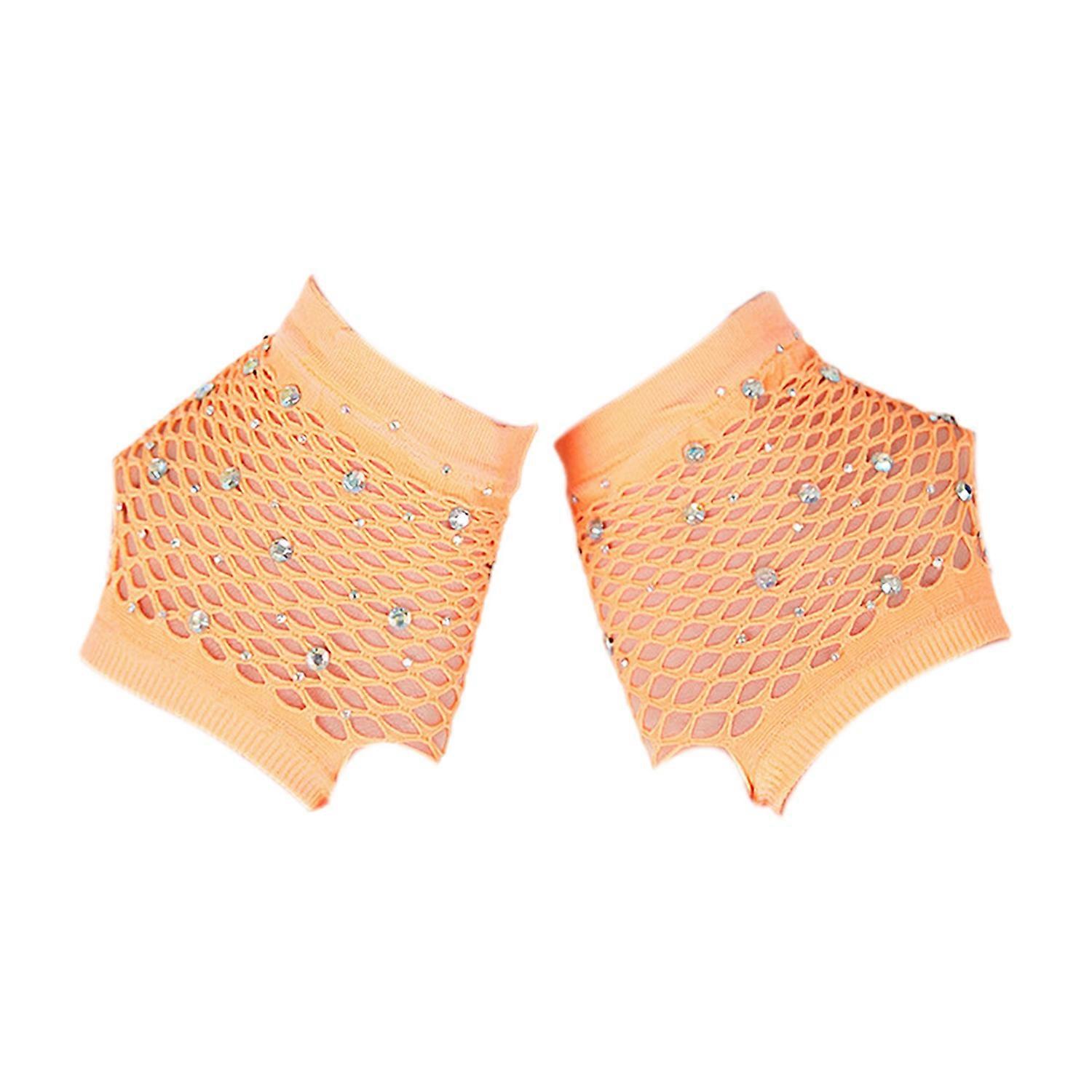 1 Pair Performance Gloves Hollow Out Fishnet Thin Rhinestone Decor High Elasticity Fingerless Thin