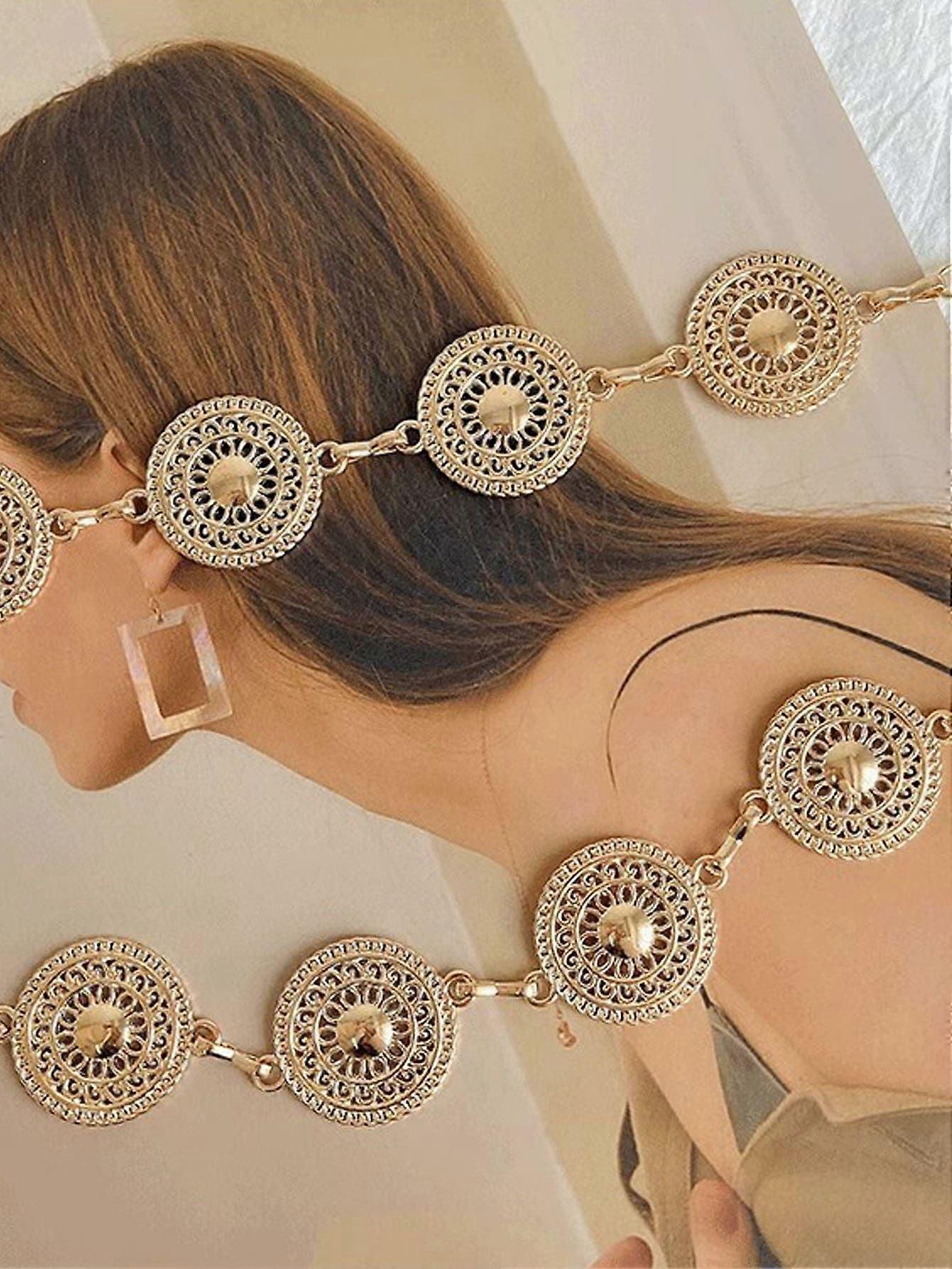 1pc Women's Gold Round Shape Cutout Metal Waist Chain, Matching Dress Accessory Boho Halloween