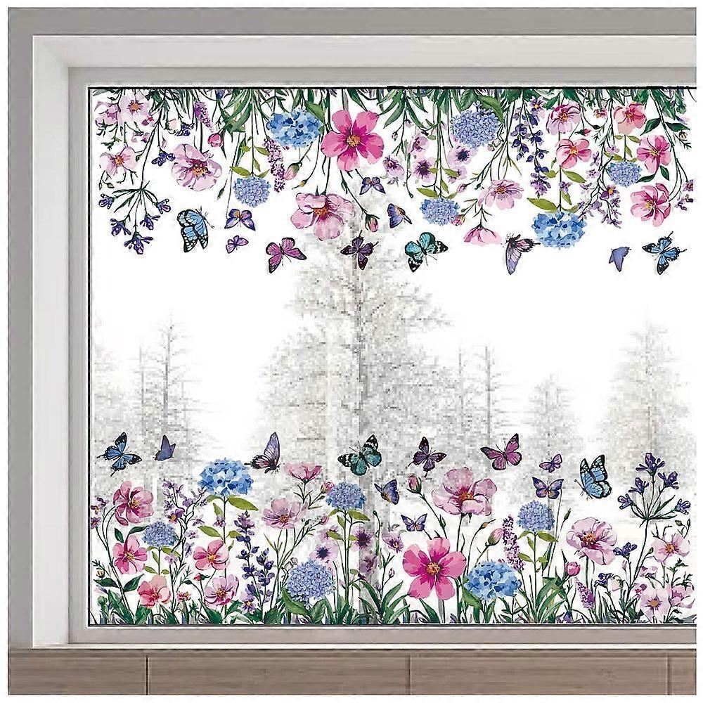 1pc PVC Window Static Stickers Rectangle Shape for Window Decoration Flower 380x1160mm