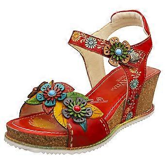 Laura Vita Bonito Womens Wedge Sandals in Red Multicolour