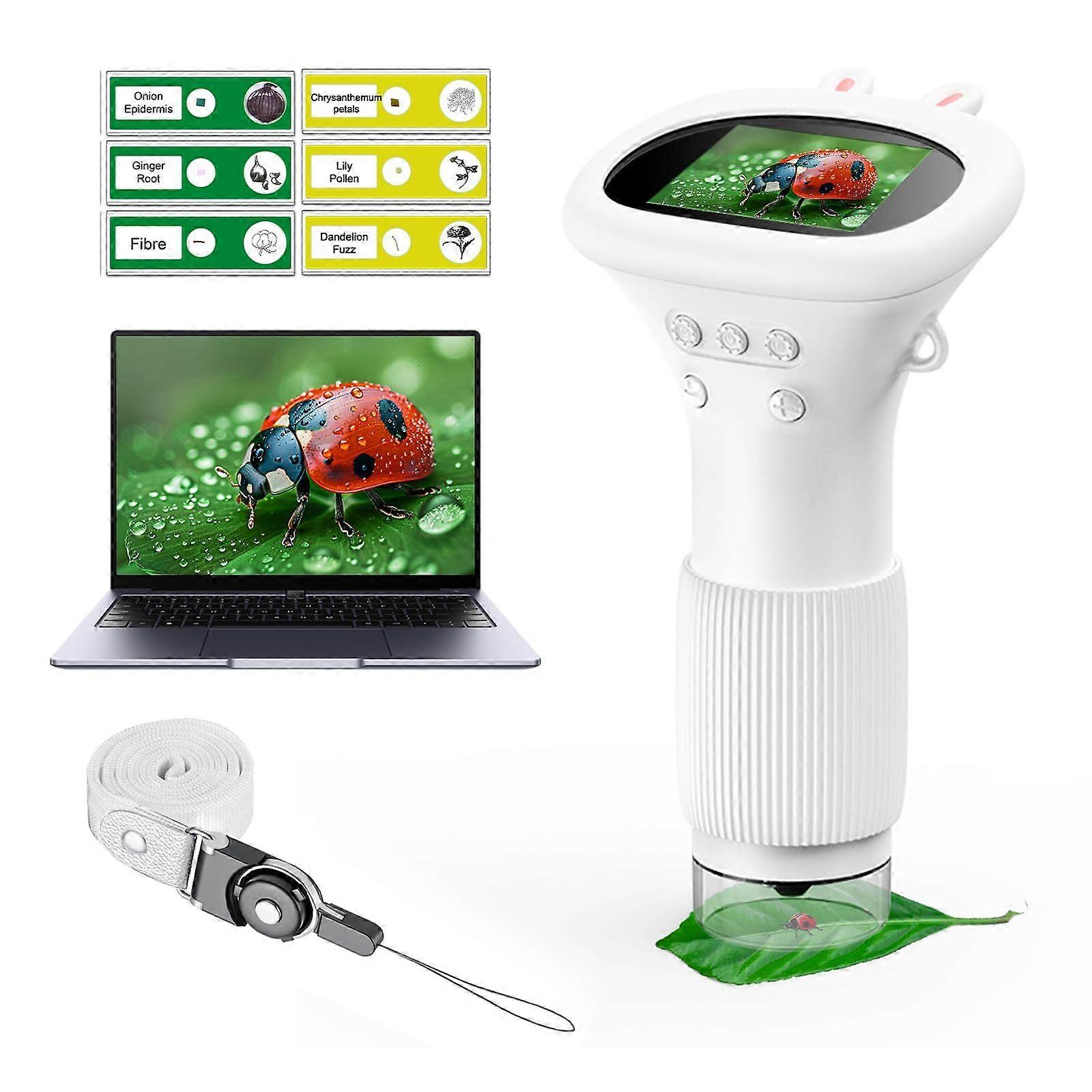 Kids Pocket Microscope 1000X, 2.0" IPS Screen Digital Photo & Video Microscope, Portable Mini Handheld Microscope for Little Scientists
