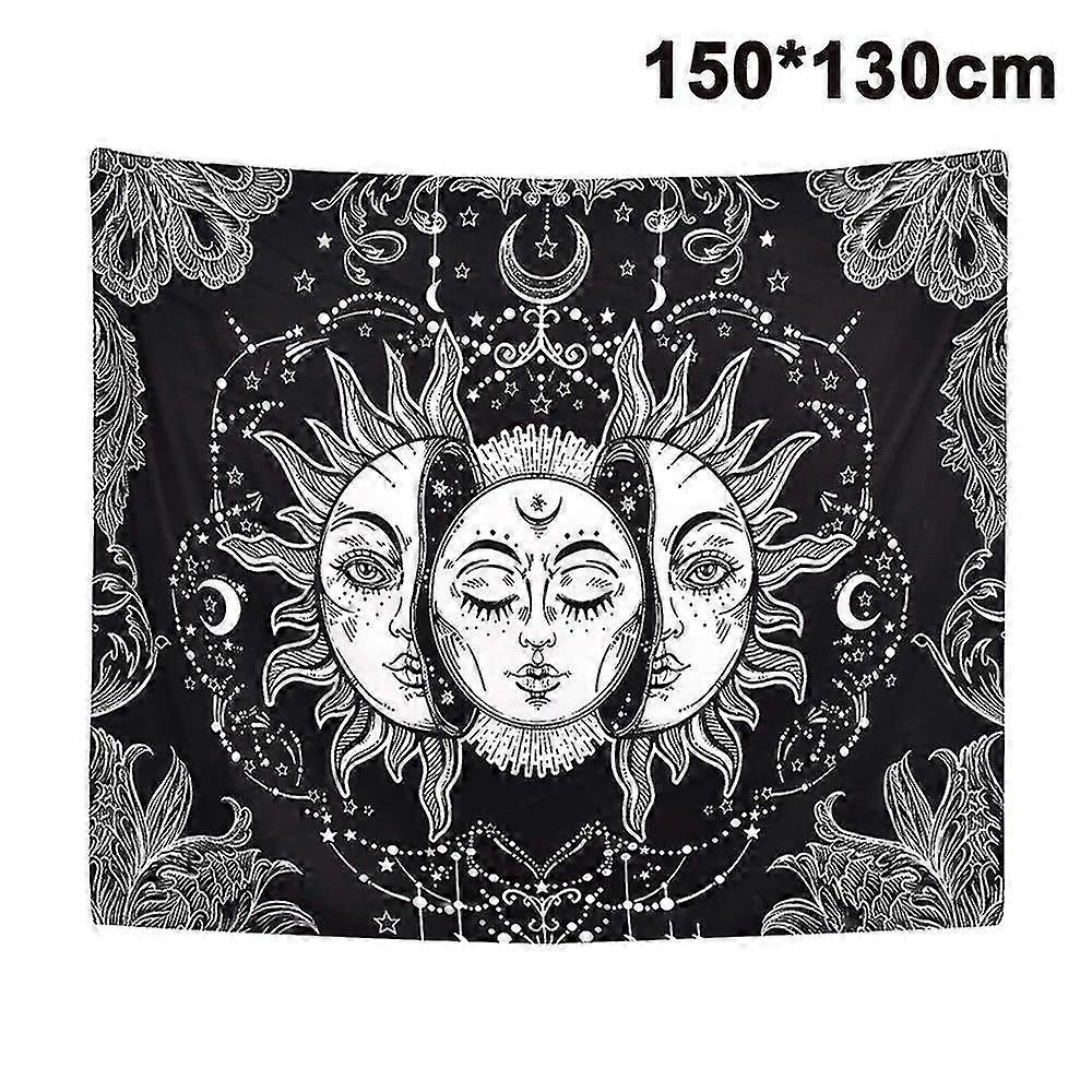 Gobelin Sol Og Måne Psykedelisk Gobelin Sort Himmelsk Væghængende Gobeliner Indisk Mandala Bohemian Hippie Strandkast