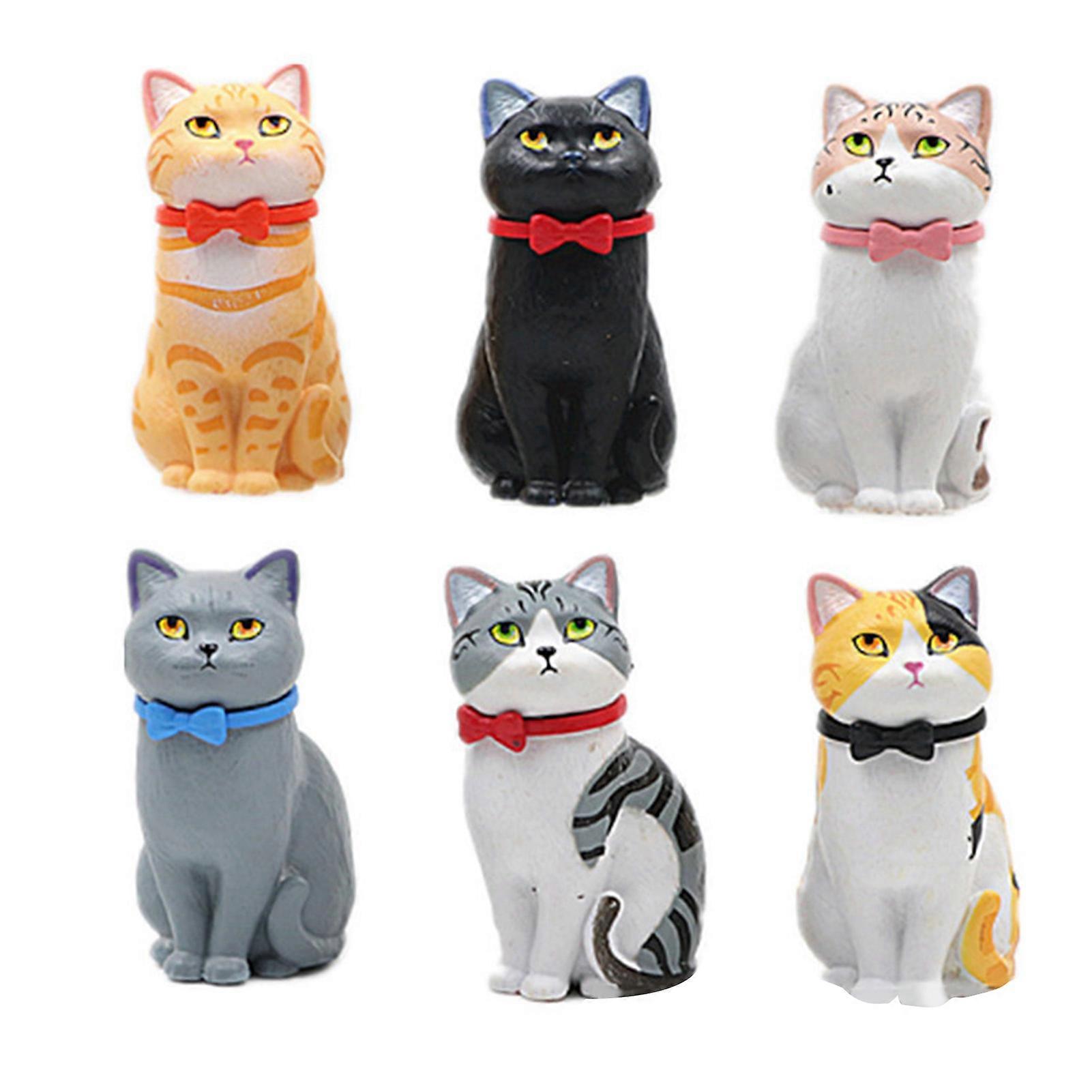 6PCS Cat Toy Model Interesting Gestures Cute Shape Handmade High Simulation Animal Ornaments for Kids Teens