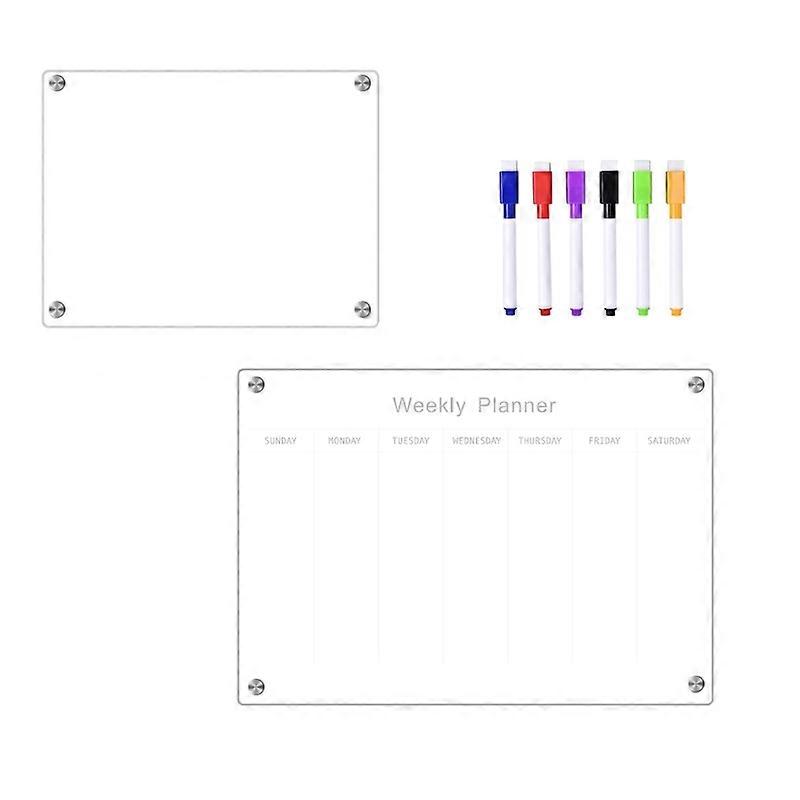2Pcs Magnetic Weekly Calendar Acrylic Clear Whiteboard Calendar for Home and Office Organization Time Management