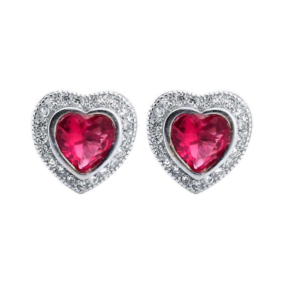 Jewelco London Rhodium 银红心 CZ Love Halo Solitaire Cluster耳钉