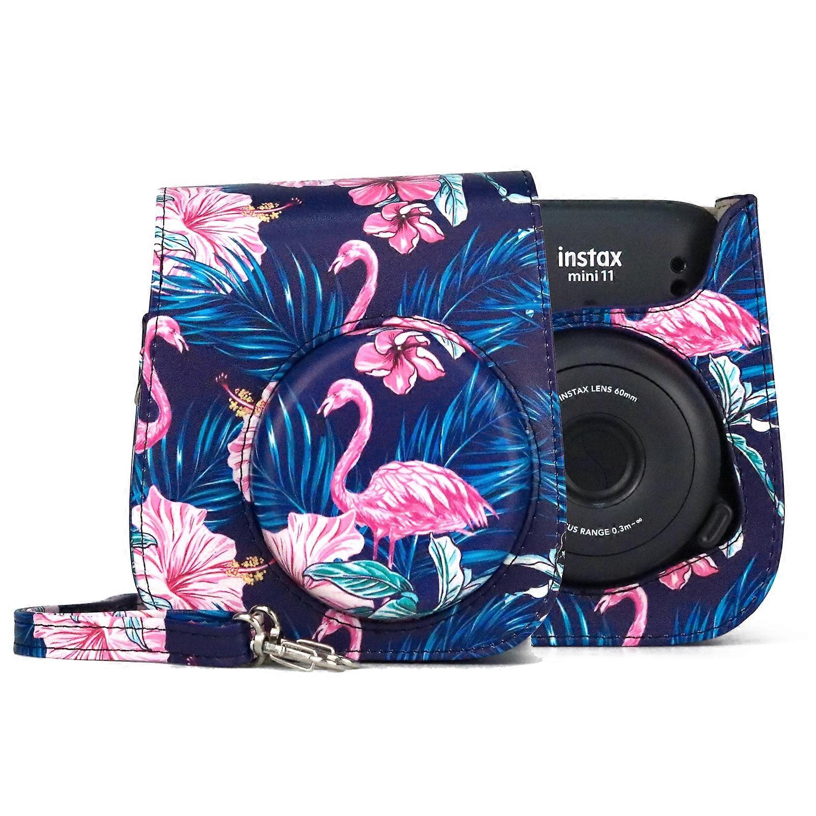 (New) Flamingo Pattern Camera Bag with Shoulder Strap for Fujifilm Instax mini 11 For Fujifilm Instax mini 11(Black Background)