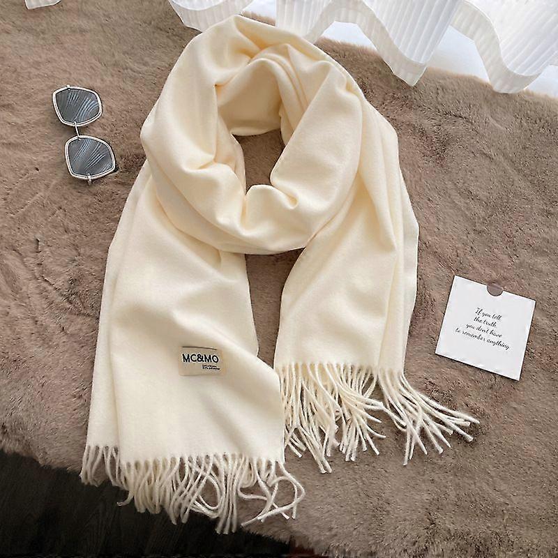 Women's Thick Soft Wool Cashmere Shawl Scarf - Warm Solid Shawl-White