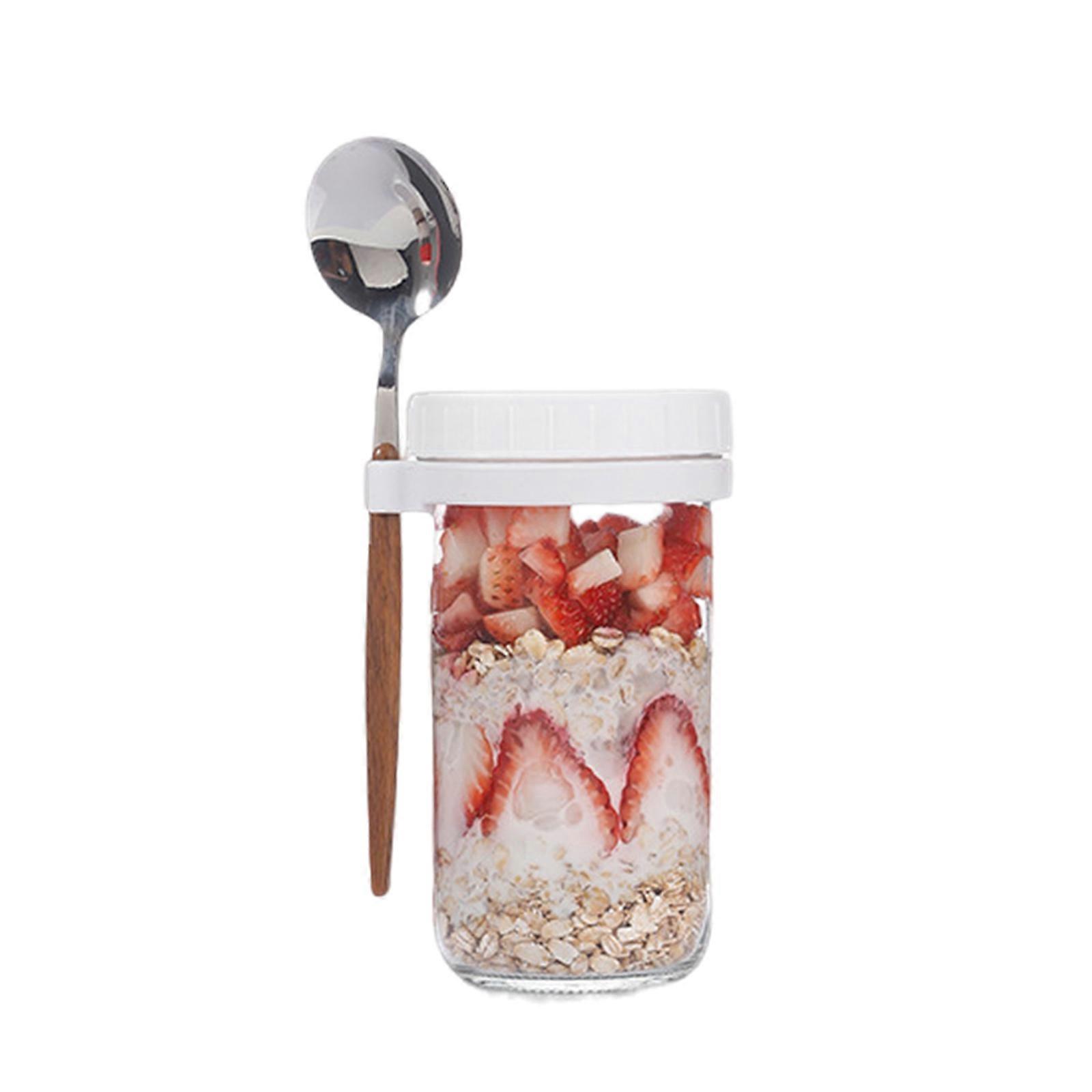 Overnight Oats Container Glasses Glass Jars For Overnight Oats Convenient For Cereal Yogurts And Salad Storage  White