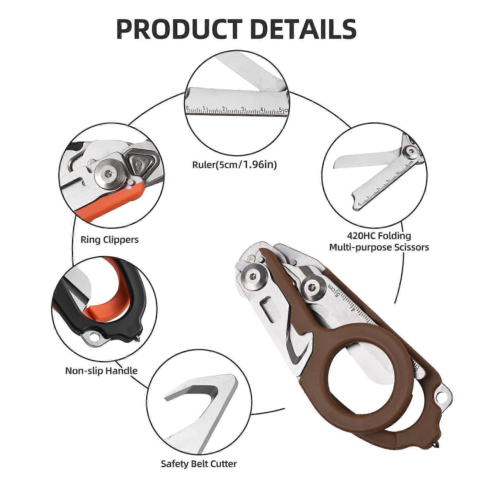 Trauma Shear Multi functional Pliers Tool Outdoor Camping Tools Emergency Shears Ruler Band Cutter Glass Breaker Folding Scissors Non-slip Grip