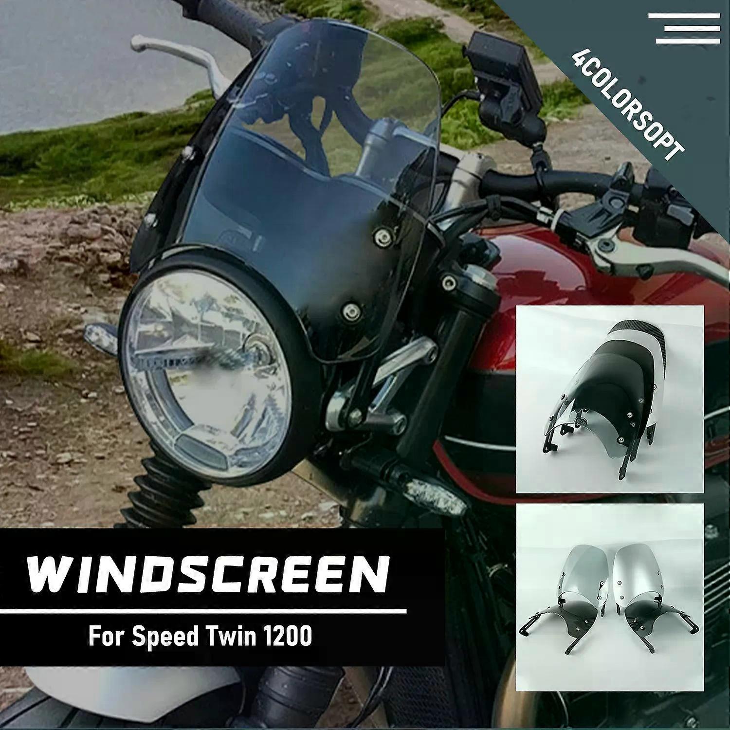 Motorcycle Windscreen Windshield Wind Air Flow Deflector With Bracket compatible forTriumph Speed Street Twin 1200 2019 2020 Smoked MAXP
