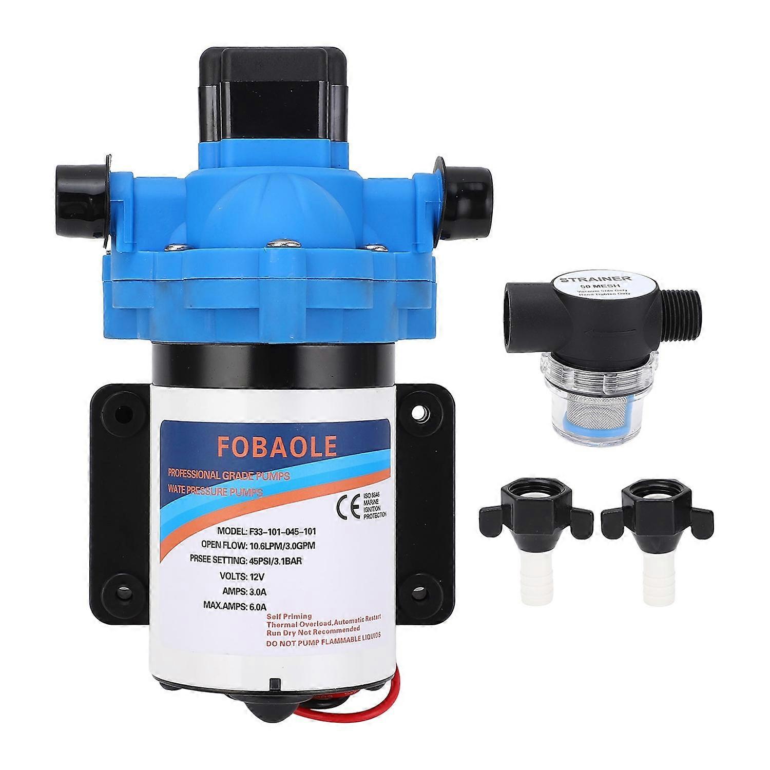 RV Fresh Water Pump 12V DC Self Priming Diaphragm Water Pump with Pressure Switch 3.0 GPM 45 PSI for