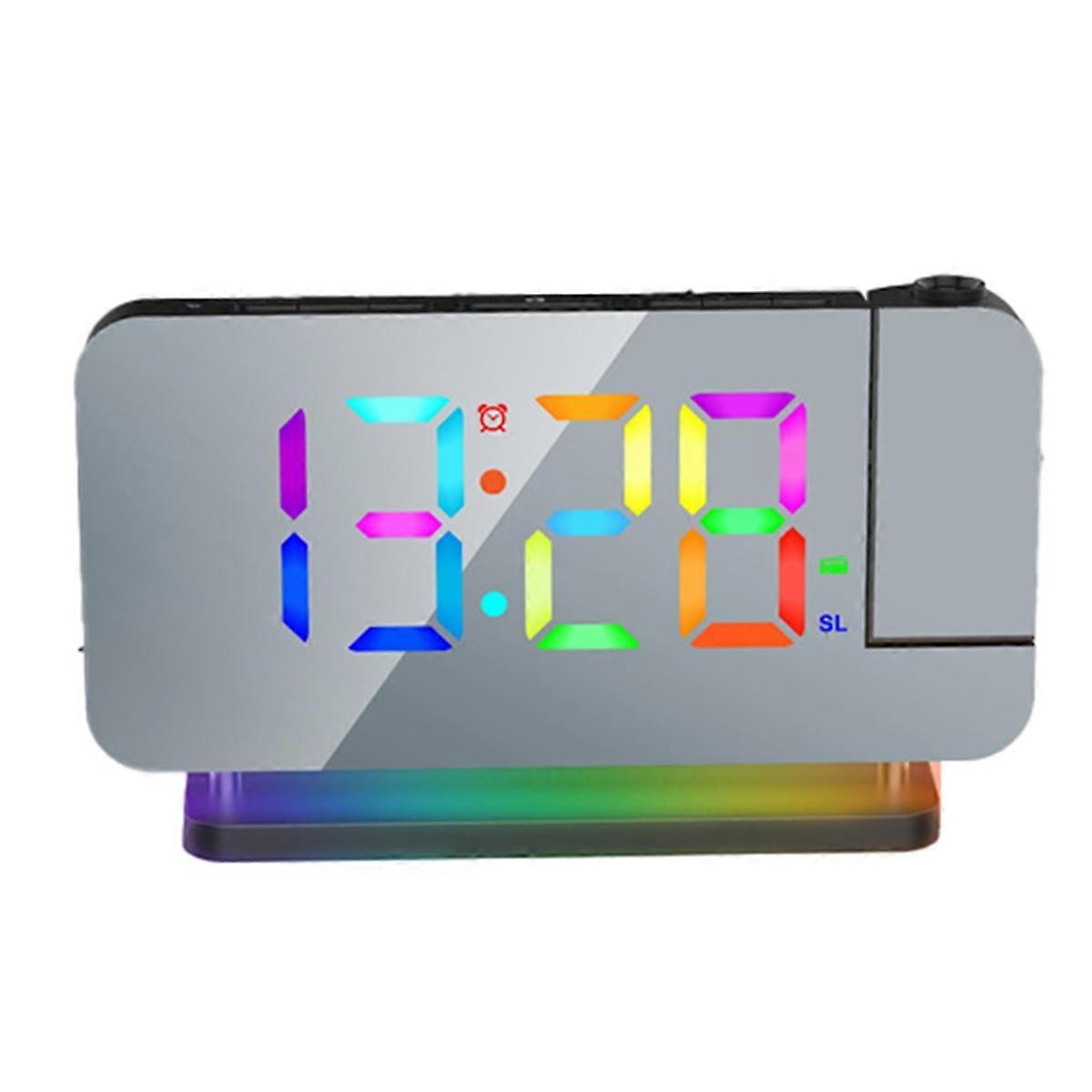 FM Radio Projection Alarm Clock with RGB Night Light, LED Display, Desktop Alarm Clock,Adjustable Brightness White