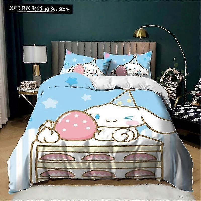 B487 ملاءات السرير غطاء لحاف للبنات Cinnamoroll ، أطفال 3 قطع طقم فراش فائق النعومة سرير مزدوج خفيف الوزن غطاء لحاف سحاب ، سرير بالحجم الكامل هي