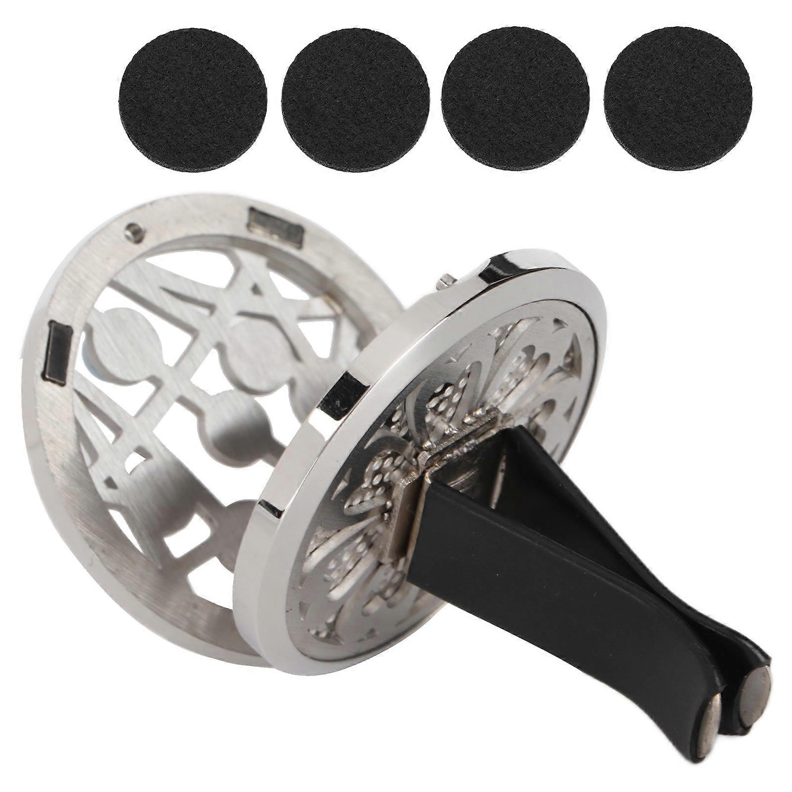 Stainless Steel Car Diffuser Air Freshener Vent Aromatherapy Essential Oil Clip Locket with 4 Pads for Home Office