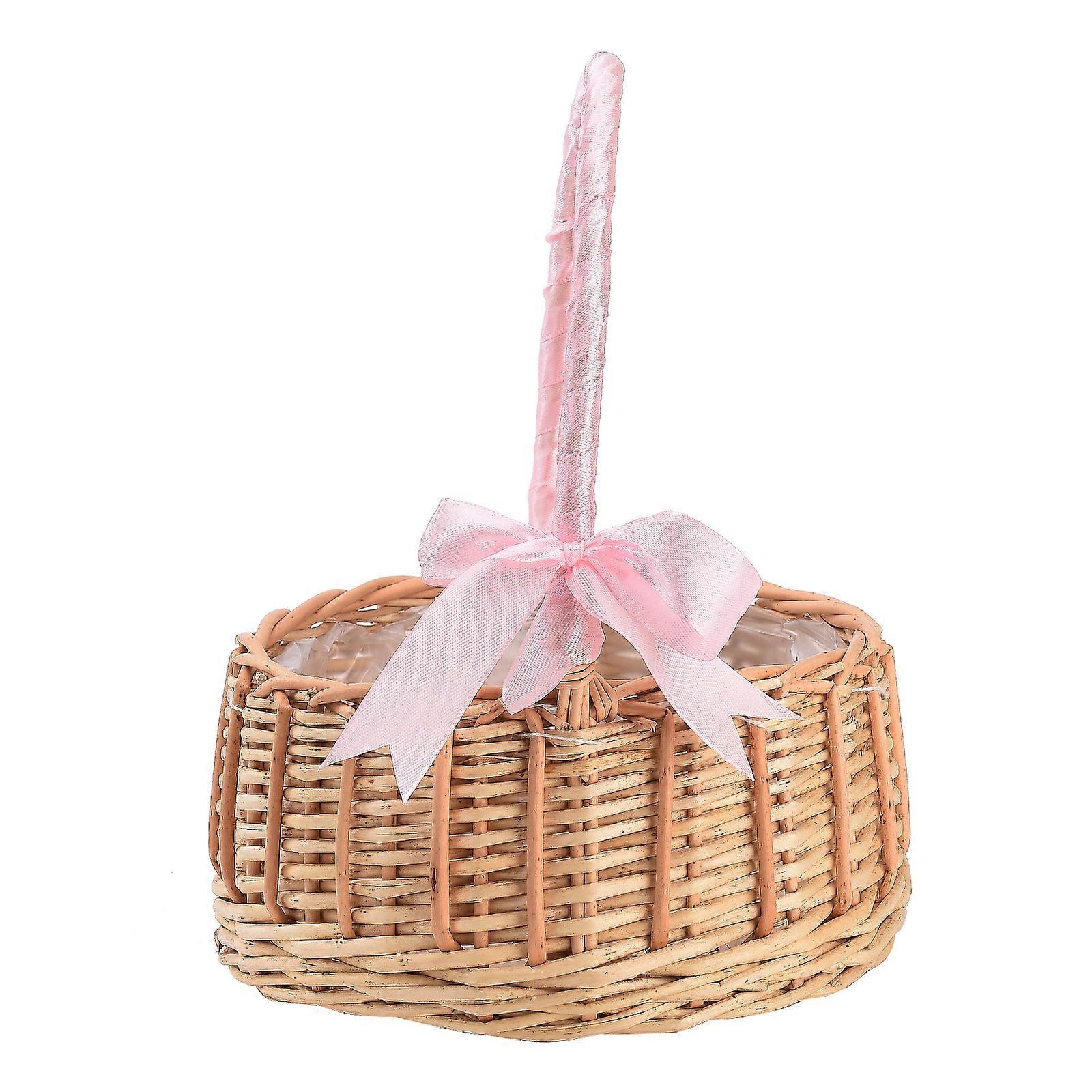 Woven Flower Basket Portable Flower Girl Handmade Natural Simulation Flower Basket