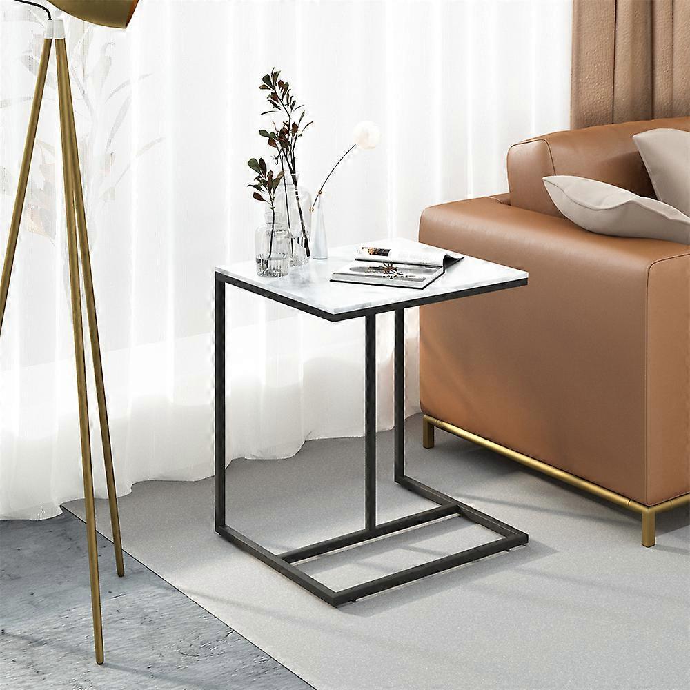 Industrial C Shaped Coffee Table Marble Side Table Under Sofa Bed Accent Table