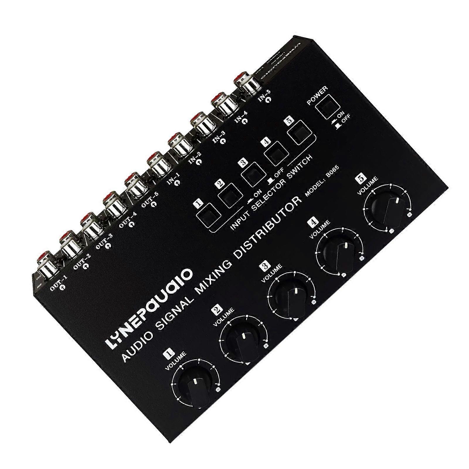 Mini 5-way Audio Splitter Stereo Switcher Box Sound Mixer for Club/Studio
