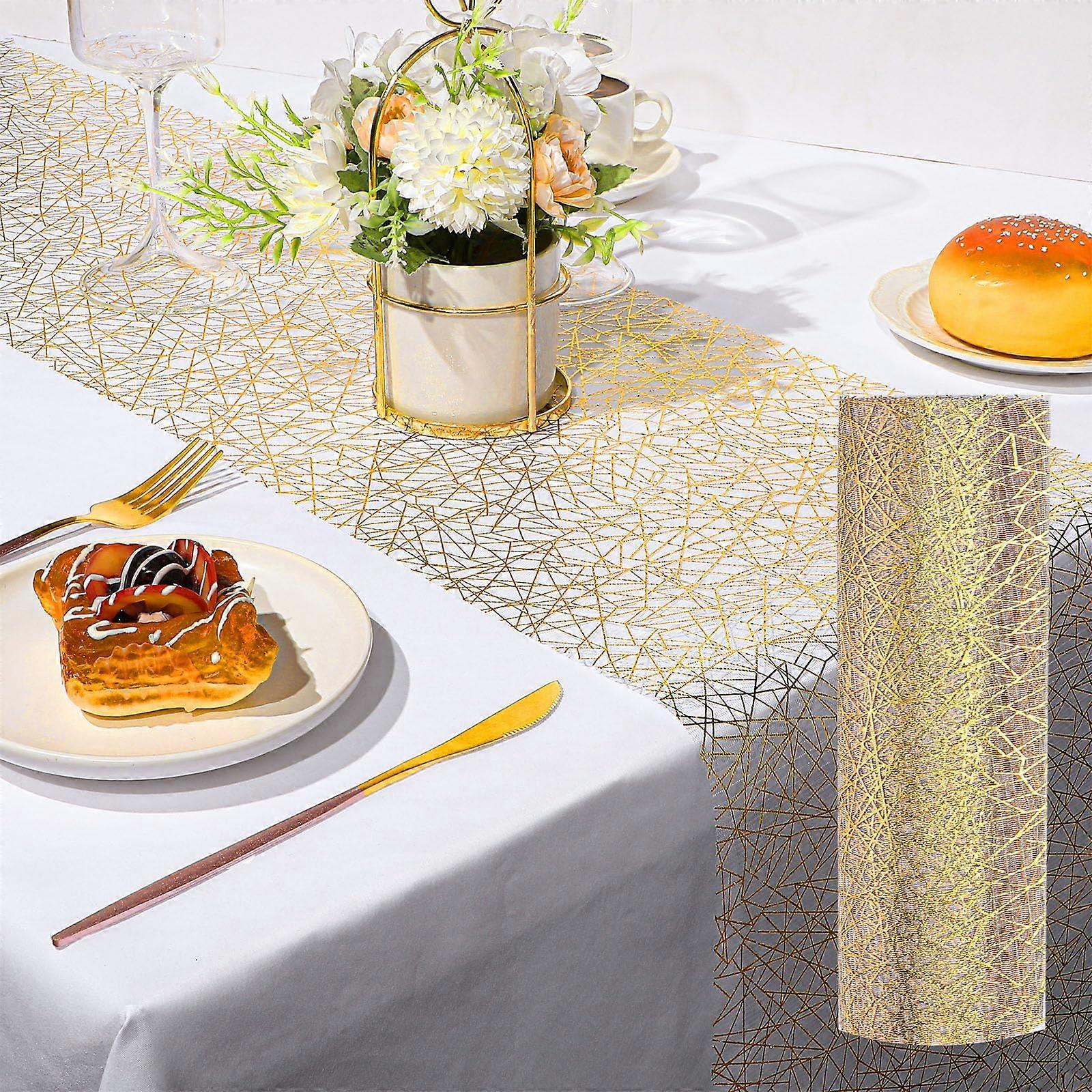 Gold Metallic Glitter Disposable Mesh Table Runner for Christmas Party Decorations