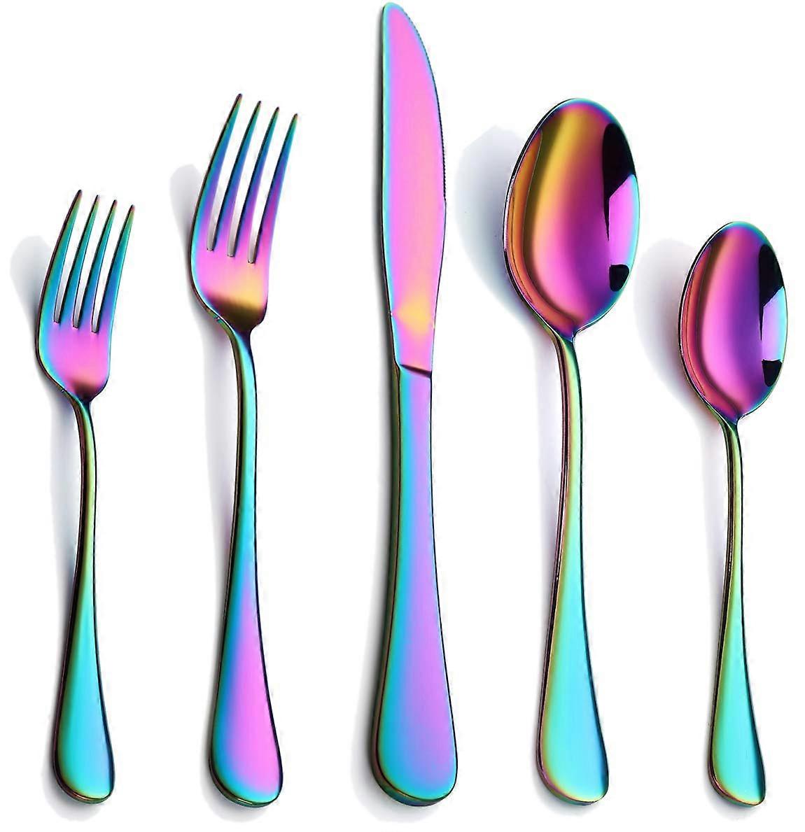 20-Piece Stainless Steel Silverware Set Rainbow Iridescent Mirror Polished Dishwasher Safe for 4 Multicolor Cutlery