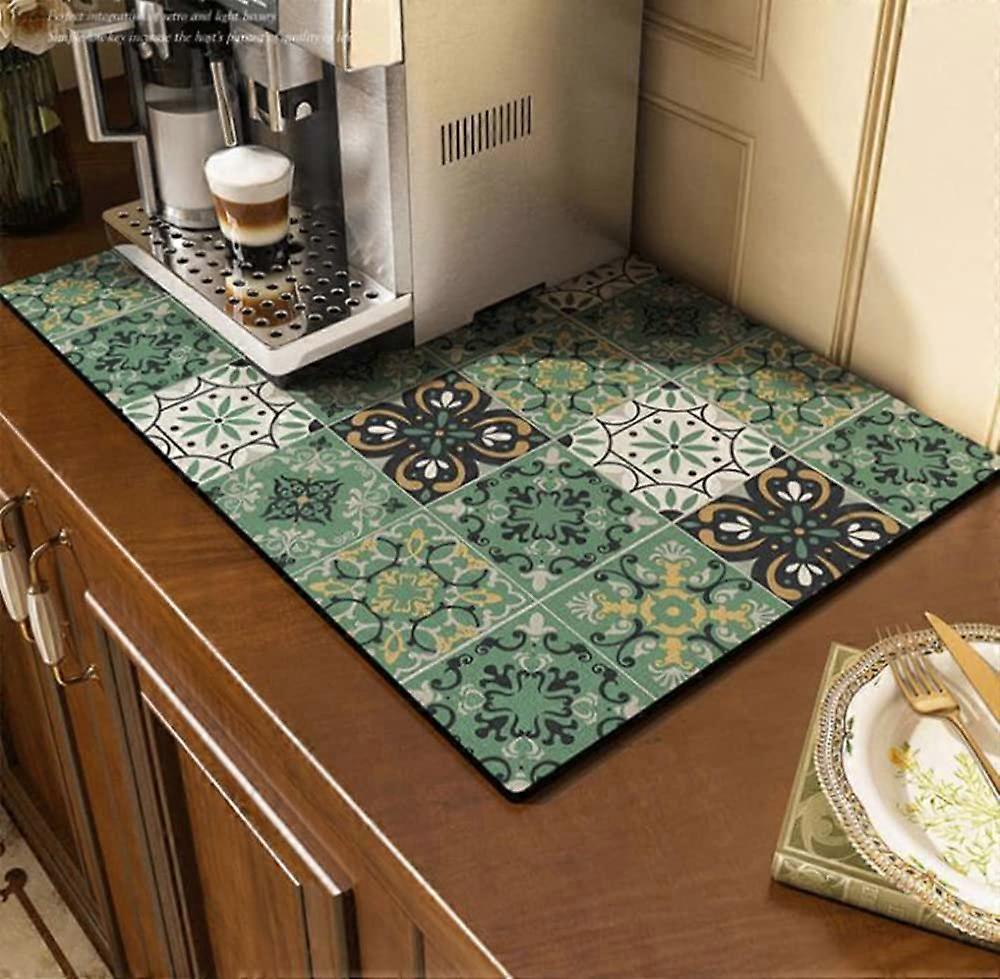 Cute Coffee Maker Mat for Countertops, 12x16 Inch Absorbent Quick Drying Kitchen Dish Drying Mat, Colorful Coffee Bar Accessory