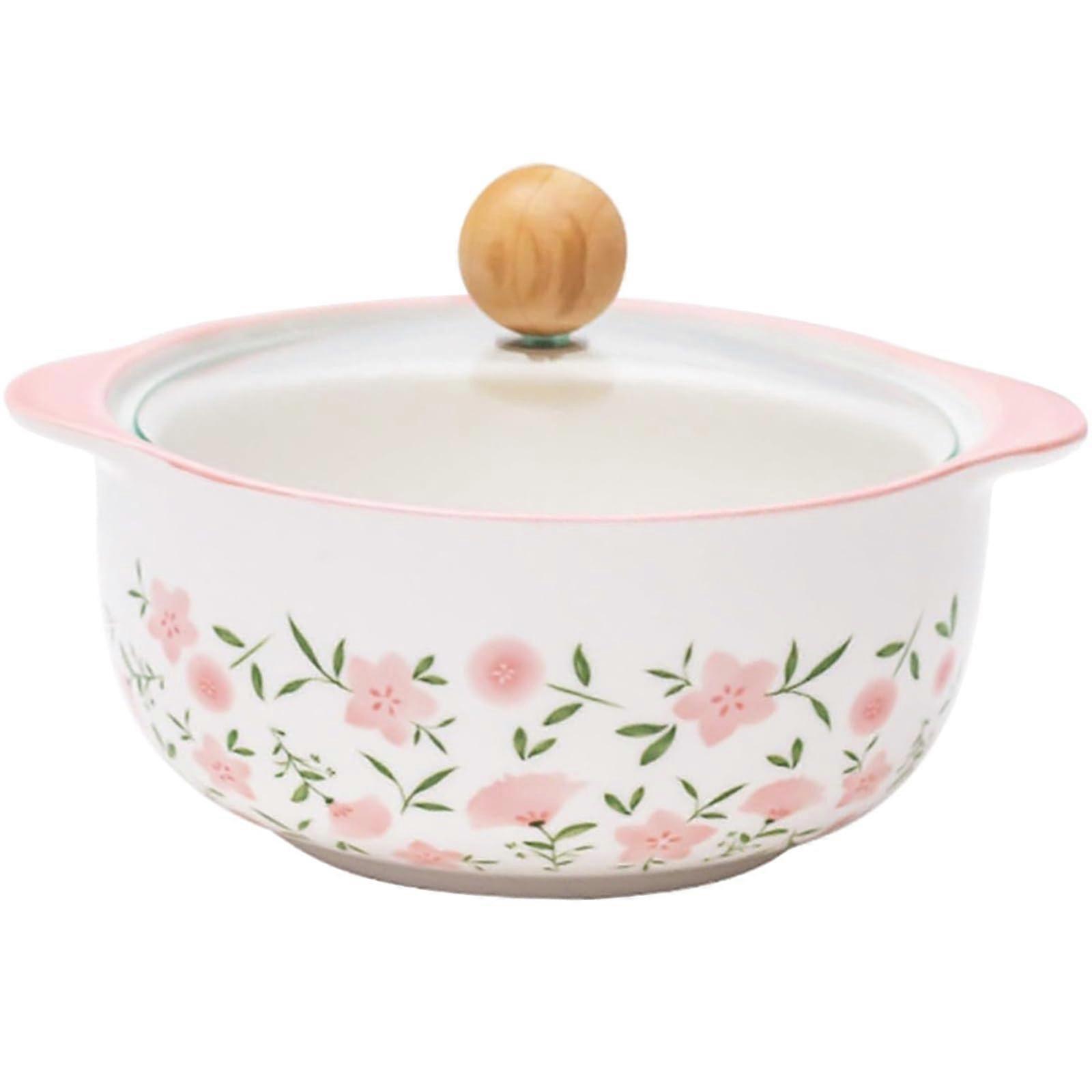 Ceramic Soup Tureen with Glass Lid, Large Porcelain Soup Bowl, White Round Instant Noodle Pot for Kitchen and Restaurant